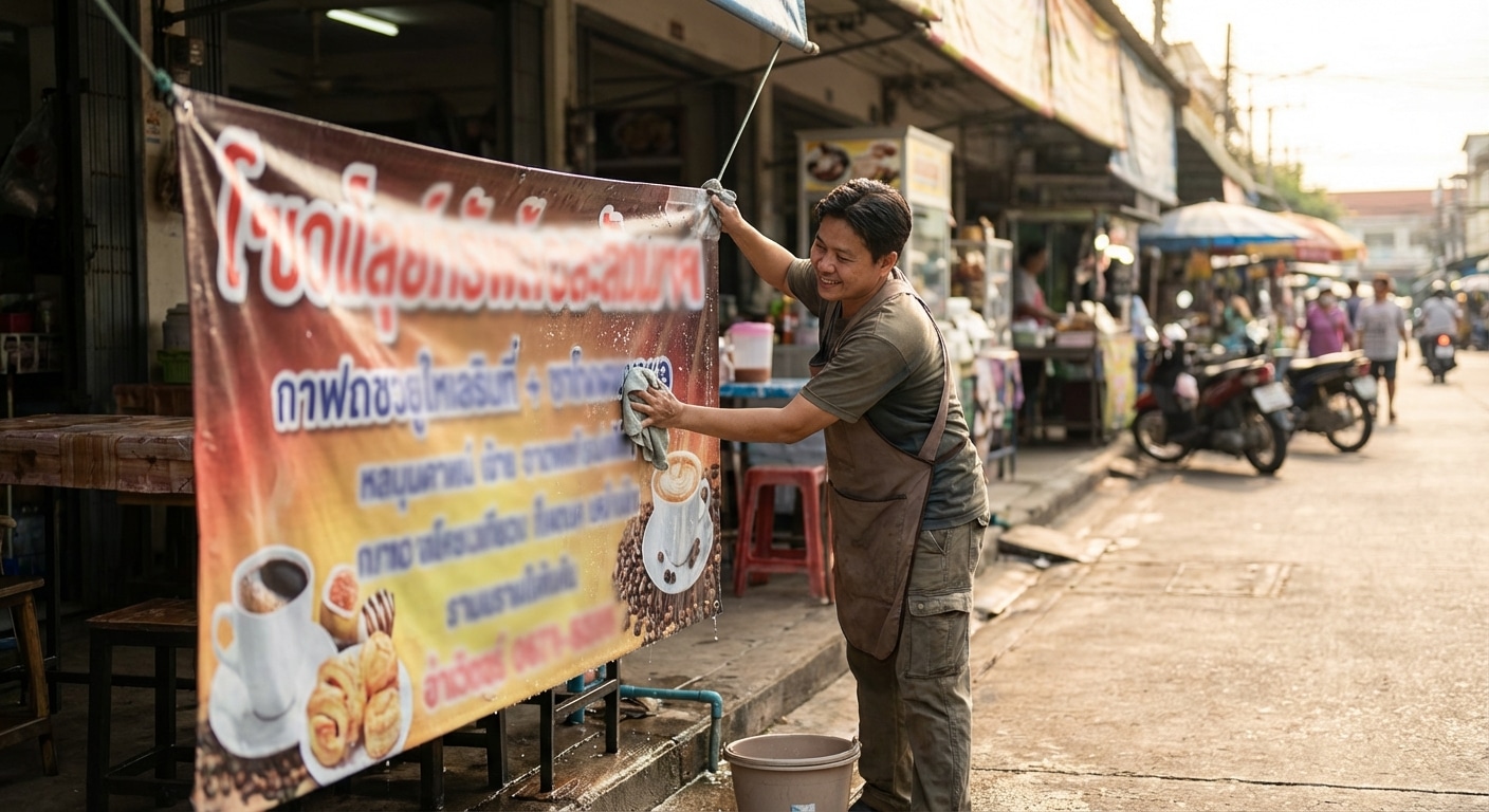 วิธีดูแลป้ายไวนิลหน้าร้านให้สีสด ทนแดดทนฝน - outdoor-vinyl-banner-maintenance