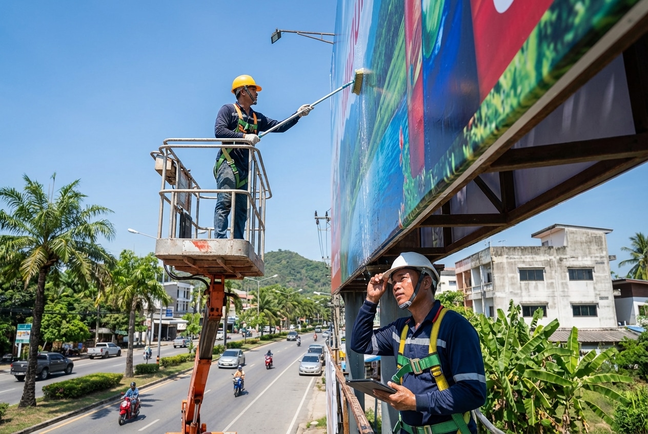 เทคนิคดูแลป้ายไวนิลโฆษณาให้สีสดทนทาน สู้แดดเมืองไทย - outdoor-vinyl-banner-maintenance