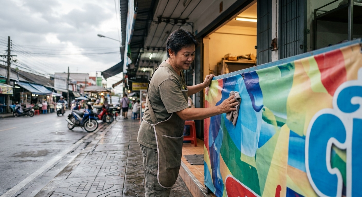 ดูแลป้ายไวนิลรับหน้าฝน 2026 ให้สีสดทนนานไม่ซีดจาง - outdoor-vinyl-maintenance-guide