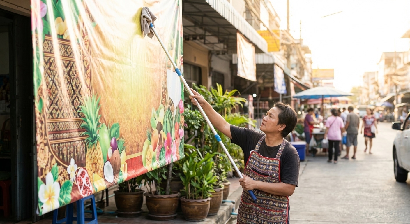 วิธีดูแลป้ายไวนิลหน้าร้านให้สีสดสู้แดด สวยทนทานตลอดปี - outdoor-vinyl-sign-maintenance