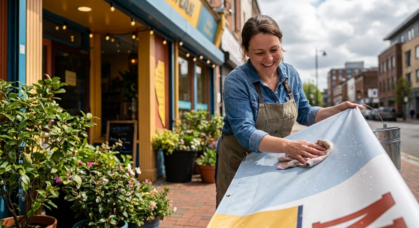 วิธีดูแลป้ายไวนิลหน้าร้านให้ทนแดดฝน สีสดเหมือนใหม่ - outdoor-vinyl-sign-maintenance