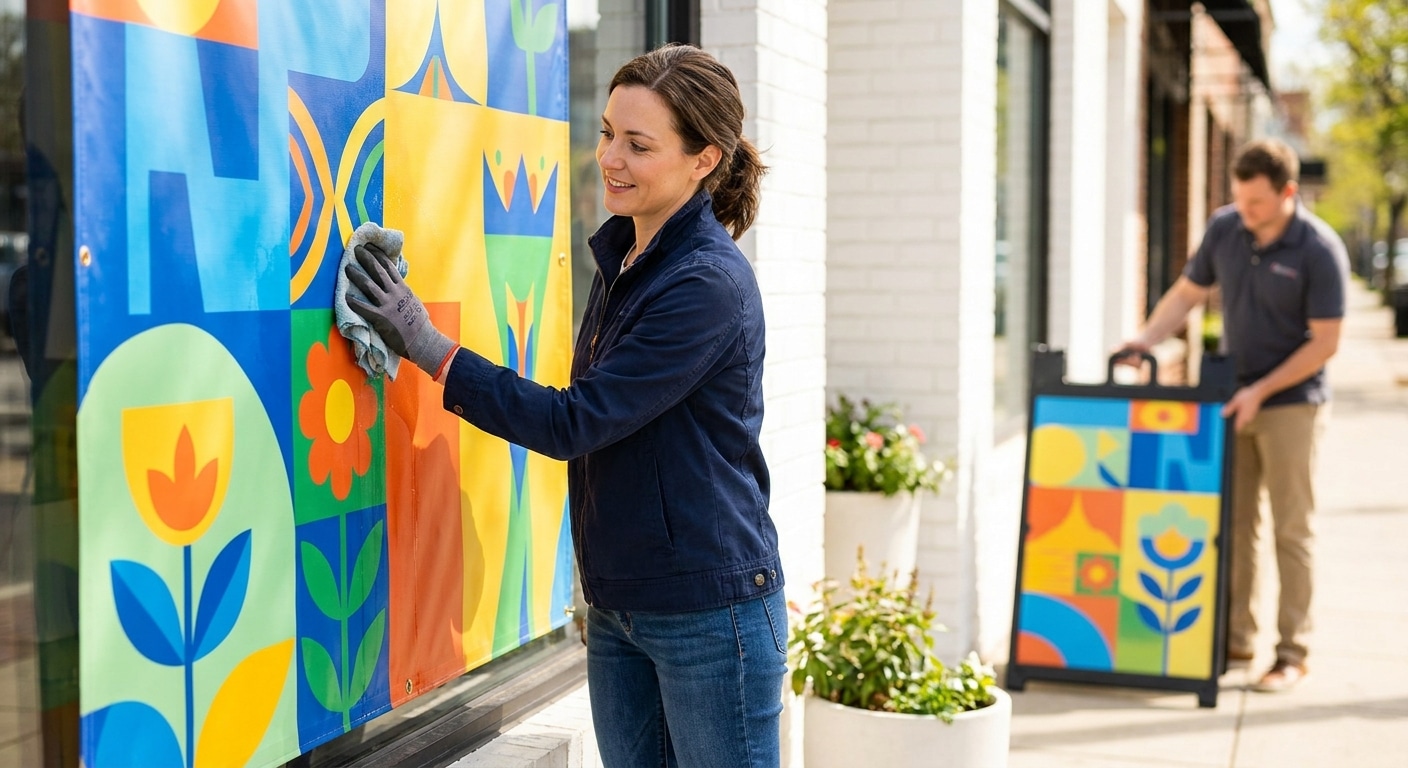 วิธีดูแลป้ายไวนิลและป้ายโฆษณาให้สีสด ทนแดดทนฝน - outdoor-vinyl-sign-maintenance