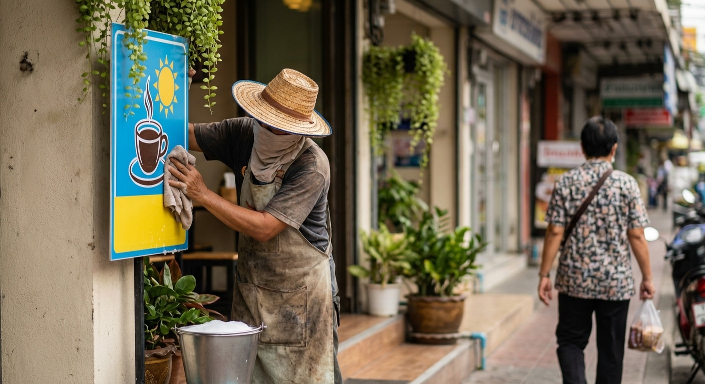 วิธีดูแลป้ายไวนิลหน้าร้านให้สีสด ทนแดดฝน ใช้งานได้ยาวนาน - outdoor-vinyl-signage-maintenance