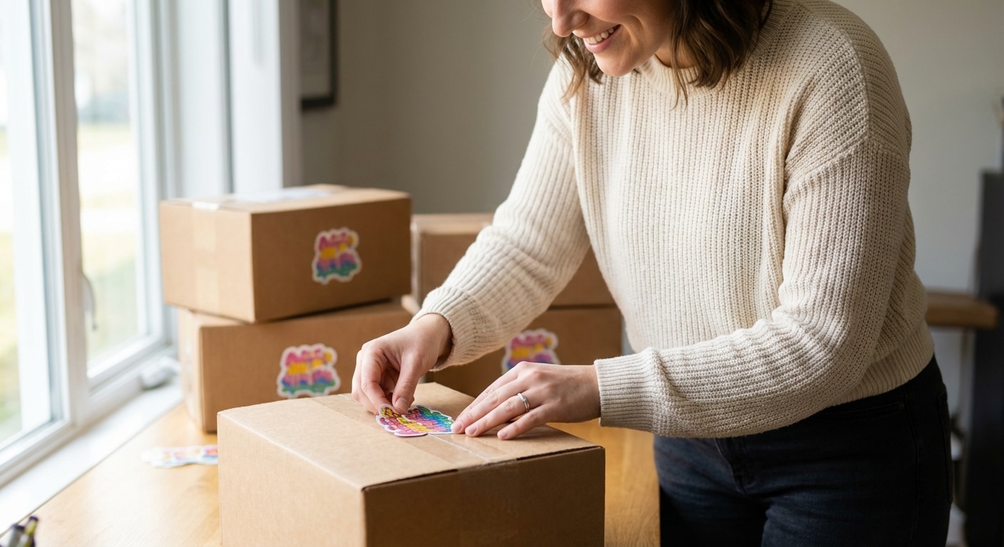 เปลี่ยนกล่องพัสดุธรรมดาให้ดูพรีเมียมด้วยสติ๊กเกอร์ไดคัท - premium-diecut-sticker-packaging