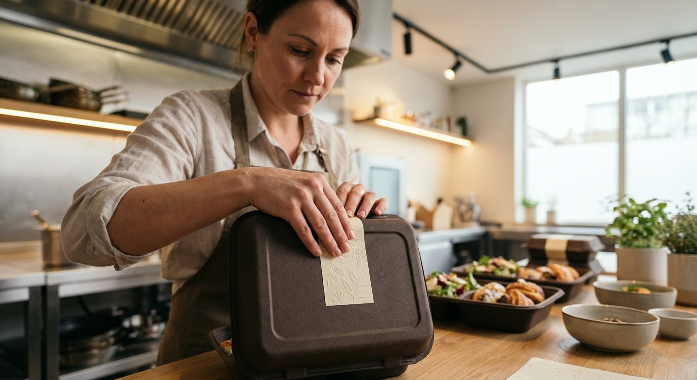 สติ๊กเกอร์ติดกล่องอาหาร เลือกอย่างไรให้แบรนด์ SME ดูแพง? - premium-food-box-sticker-printing