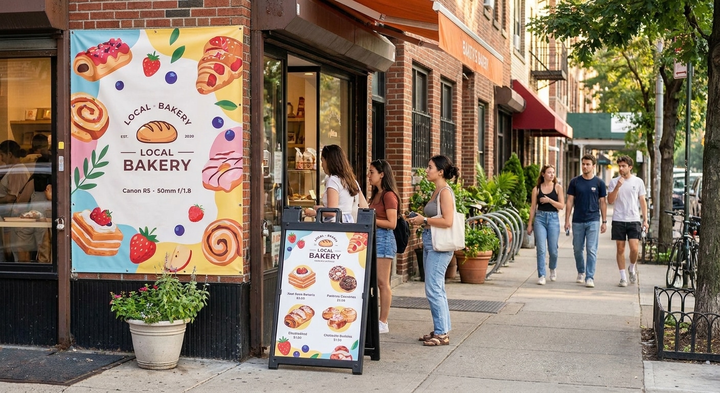 ป้ายไวนิลและสแตนดี้ ทริคดึงดูดลูกค้าหน้าร้านฉบับ SME - storefront-signage-marketing-sme