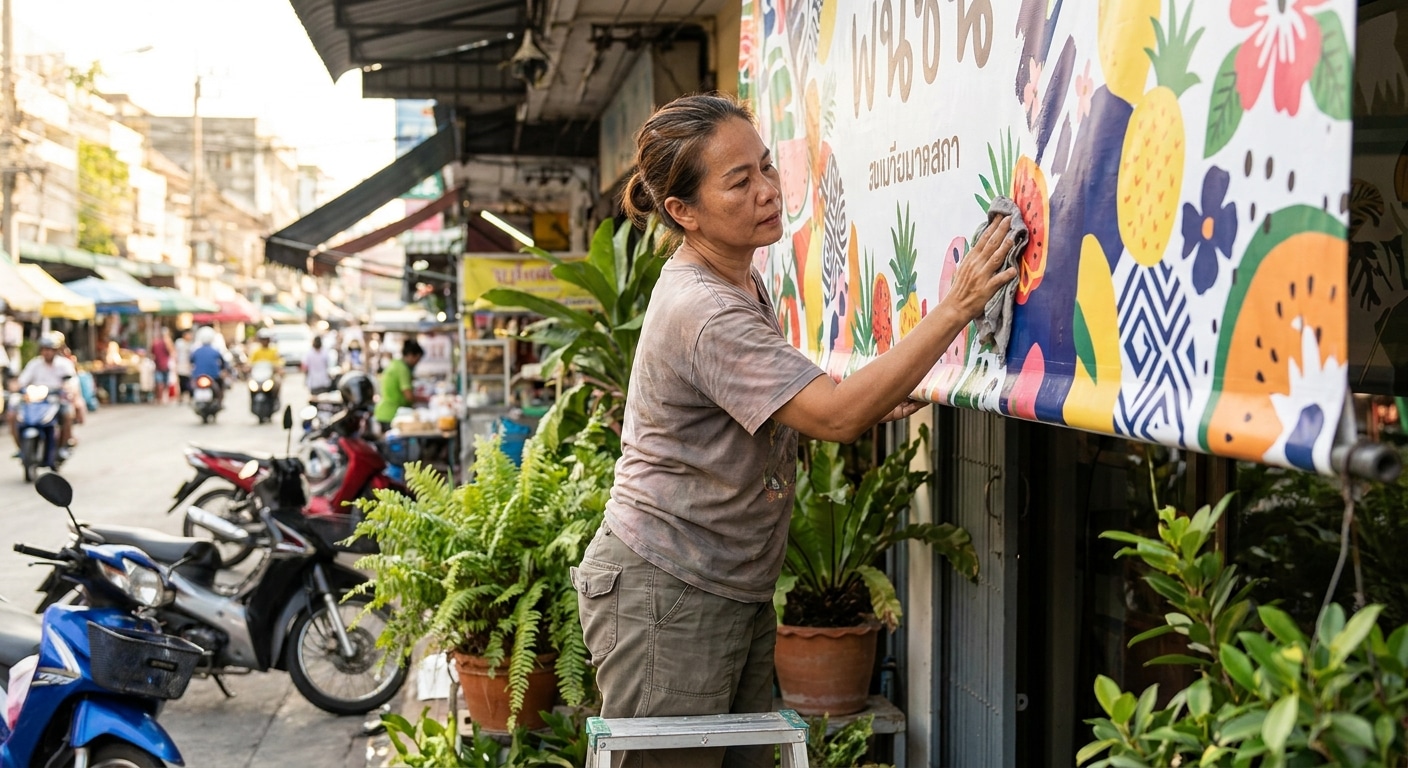 ทริคดูแลป้ายไวนิลหน้าร้านให้สีสด ทนแดดทนฝน ใช้งานได้นาน - storefront-vinyl-banner-maintenance