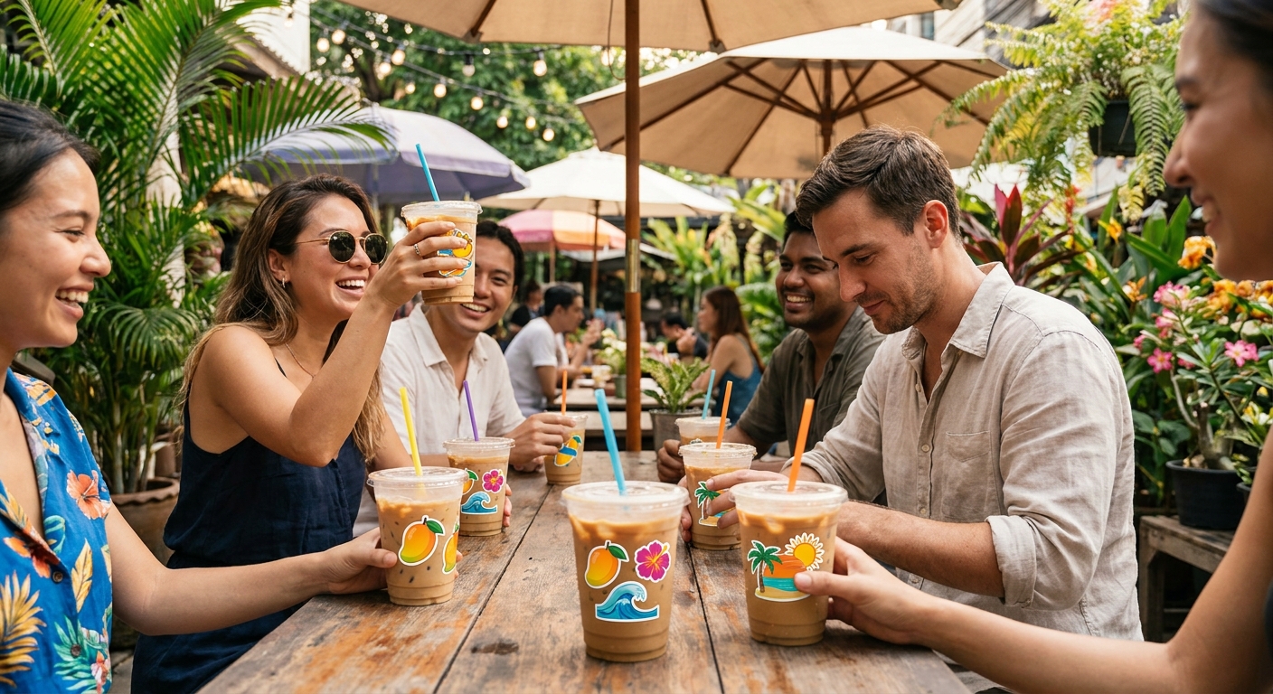 สติ๊กเกอร์ติดแก้วกาแฟรับซัมเมอร์! ทริคอัปยอดขาย SME - summer-cafe-sticker-diecut