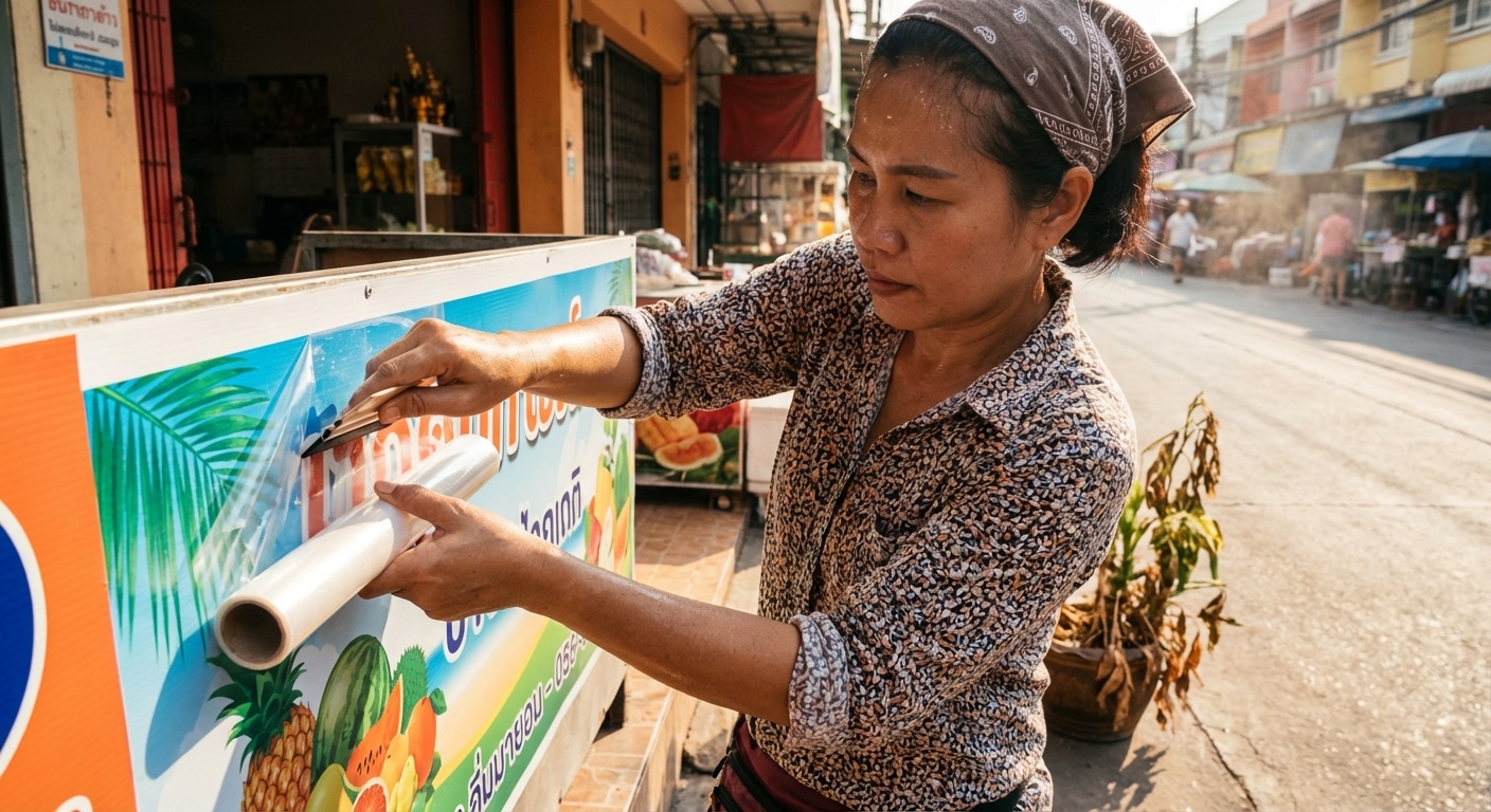 ทริคดูแลป้ายโฆษณาหน้าร้อน! กันแดด กันซีด ยืดอายุสติ๊กเกอร์ - summer-signage-sticker-maintenance