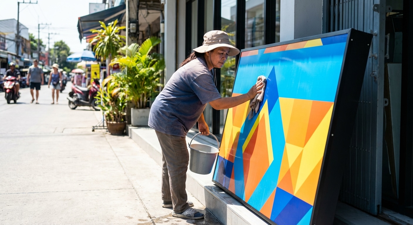 ทริคดูแลป้ายไวนิลหน้าร้านรับหน้าร้อน ให้สีสดทนนาน - summer-vinyl-signage-maintenance