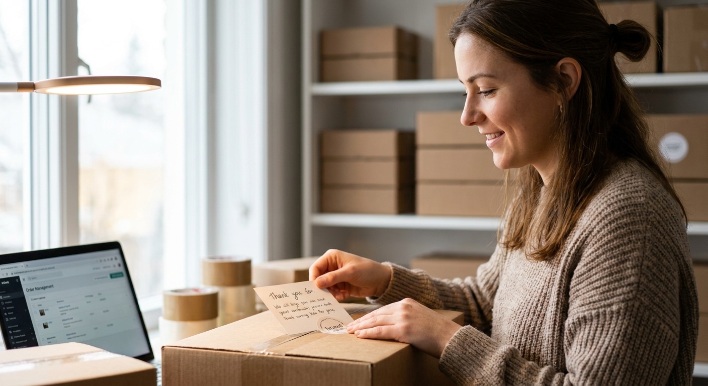 การ์ดขอบคุณและสติ๊กเกอร์: ไอเทมลับเพิ่มยอดขายออนไลน์ - thank-you-card-sticker-marketing