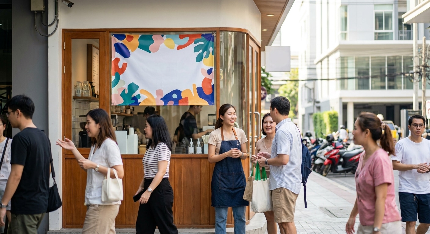 ทริคออกแบบป้ายไวนิลหน้าร้าน ดึงดูดลูกค้าใน 3 วินาที - vinyl-banner-design-tips-sme