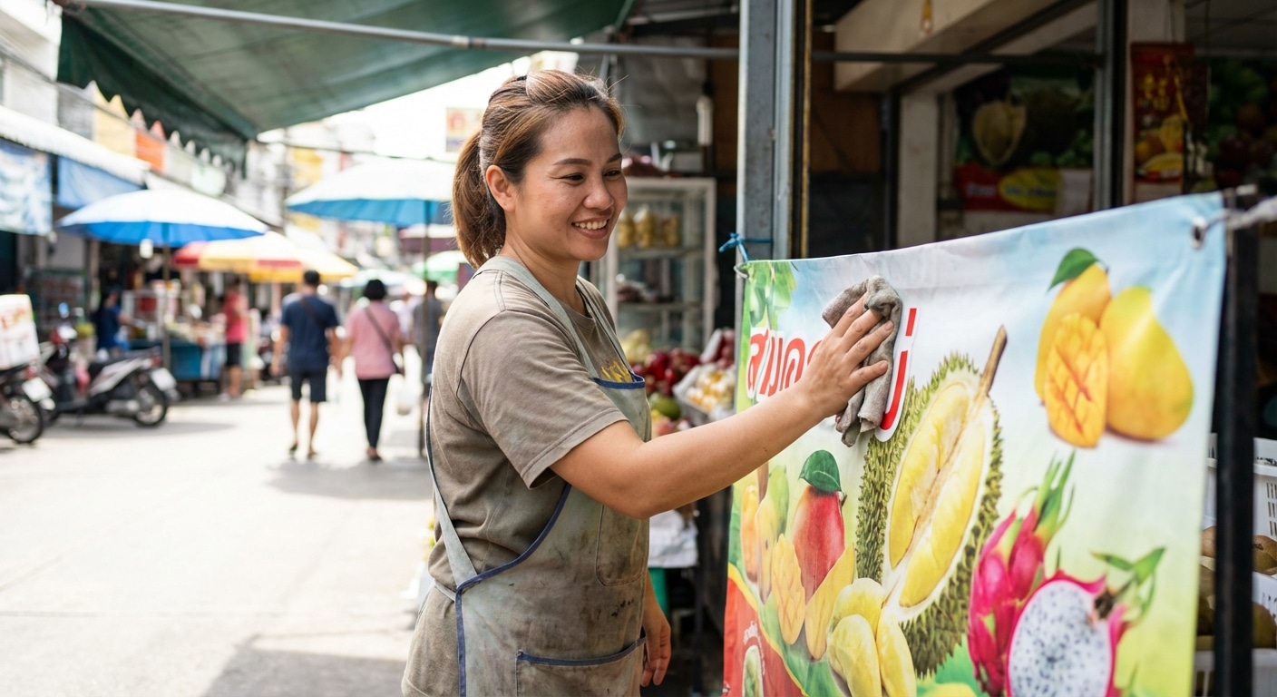 วิธีดูแลป้ายไวนิลหน้าร้านให้สีสด ทนแดด รับหน้าร้อน 2026 - vinyl-banner-maintenance-summer-2026