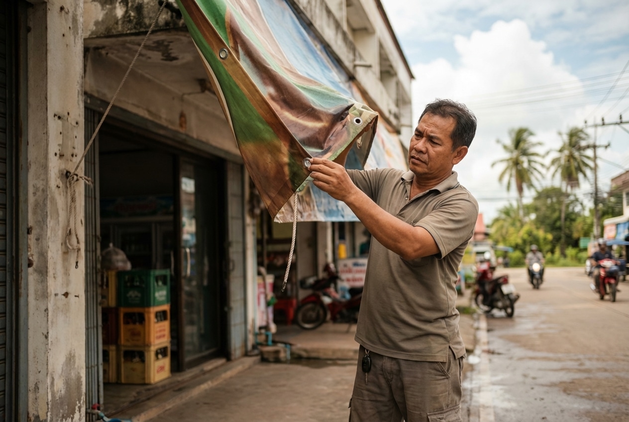 รับมือพายุฤดูร้อน 2026! ทริคดูแลป้ายไวนิลหน้าร้านให้ทนทาน - vinyl-banner-summer-storm-maintenance