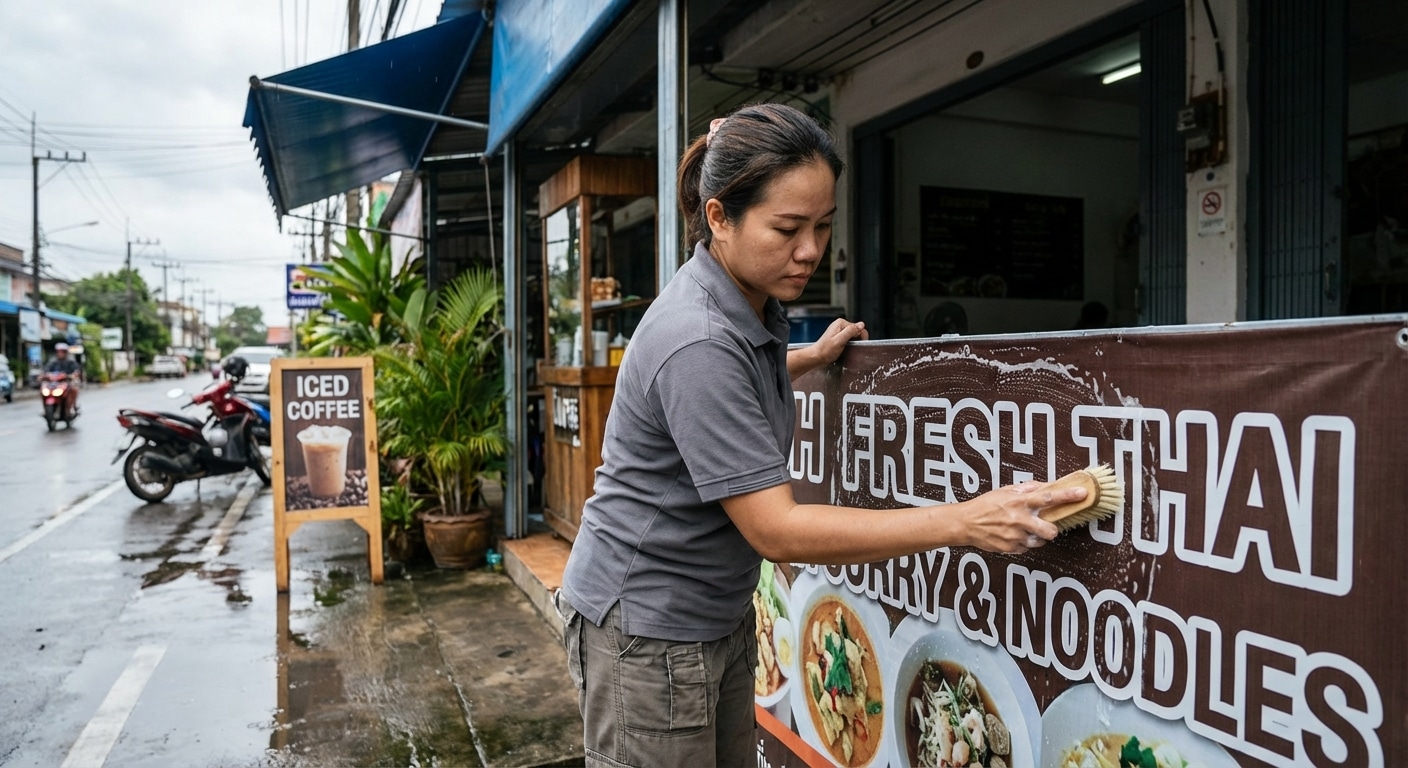 วิธีดูแลป้ายไวนิลและสแตนดี้รับหน้าฝนให้สีสดทนทาน - vinyl-sign-maintenance-tips