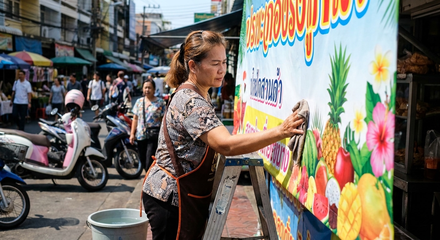 วิธีดูแลป้ายไวนิลหน้าร้านให้สีสด ทนแดดทนฝน ยืดอายุใช้งาน - vinyl-signage-maintenance-tips