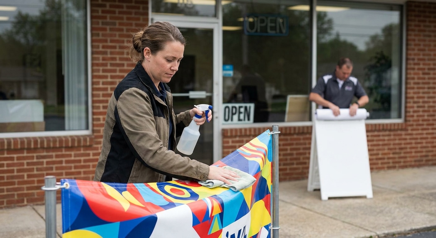 วิธีดูแลป้ายไวนิลและสแตนดี้ให้สีสด ยืดอายุใช้งานแบบคุ้มๆ - vinyl-standee-maintenance-guide