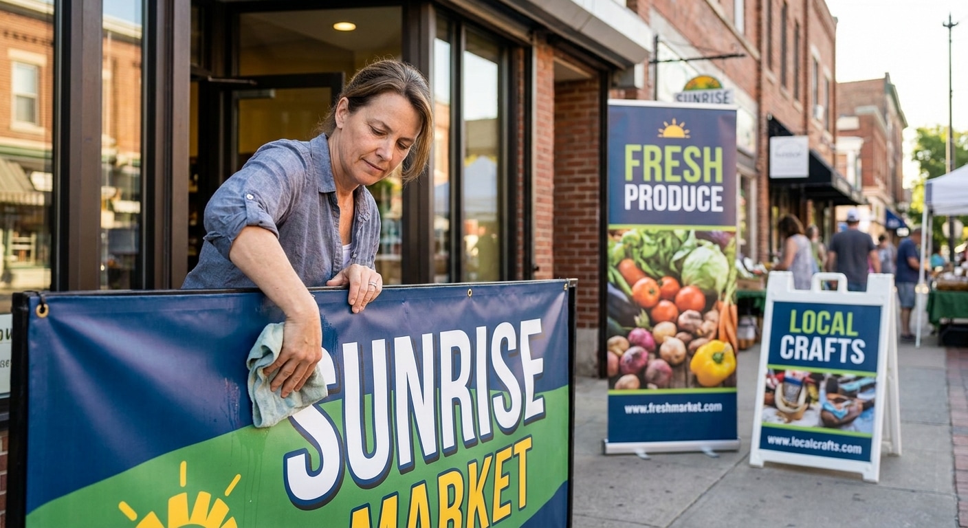 วิธีดูแลป้ายไวนิลและสแตนดี้หน้าร้านให้สีสดทนทาน ไม่ซีดจาง - vinyl-standee-maintenance-guide