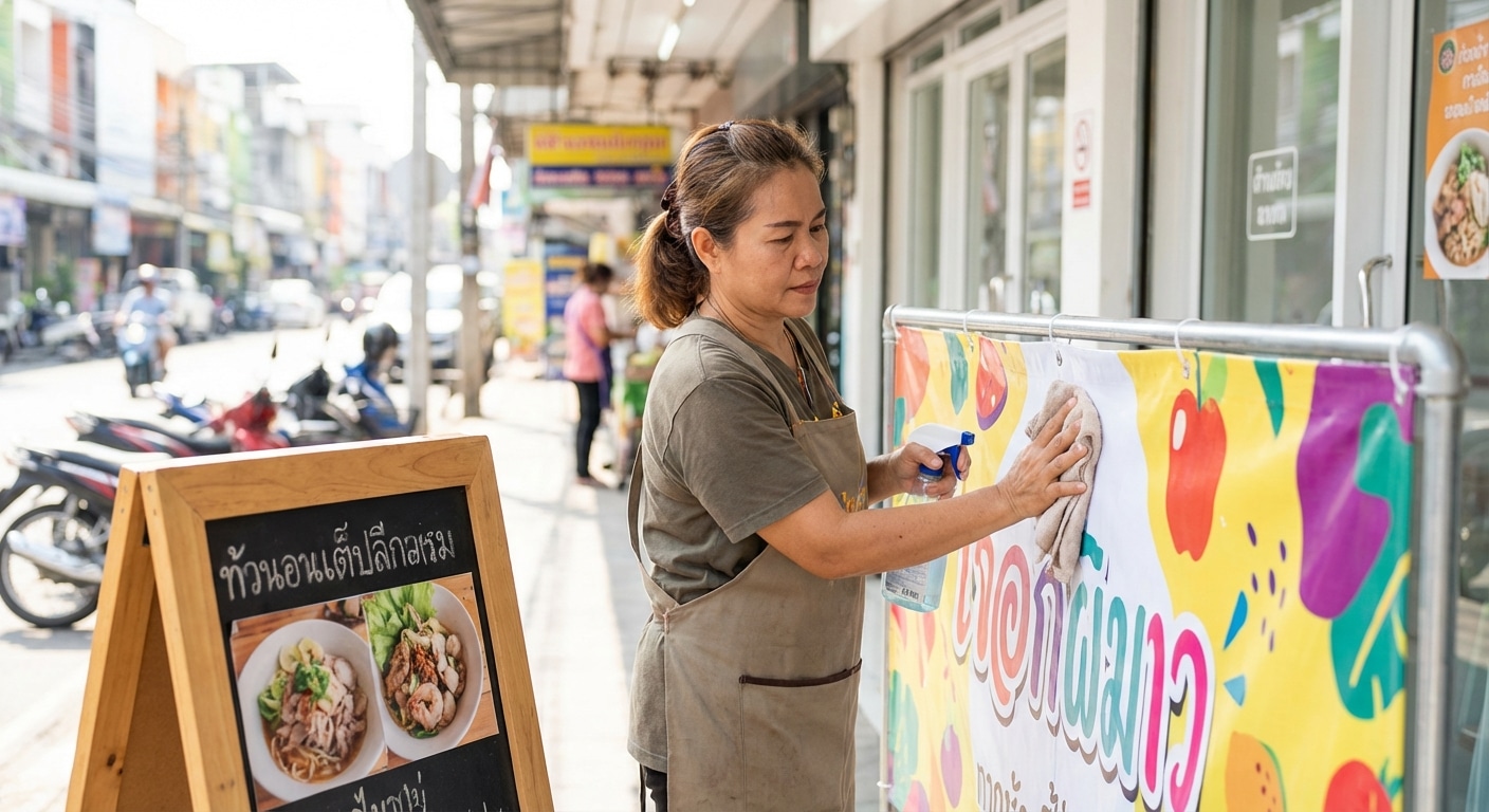 วิธีดูแลป้ายไวนิลและสแตนดี้ให้สีสด ทนแดด ยืดอายุใช้งาน - vinyl-standee-maintenance-tips