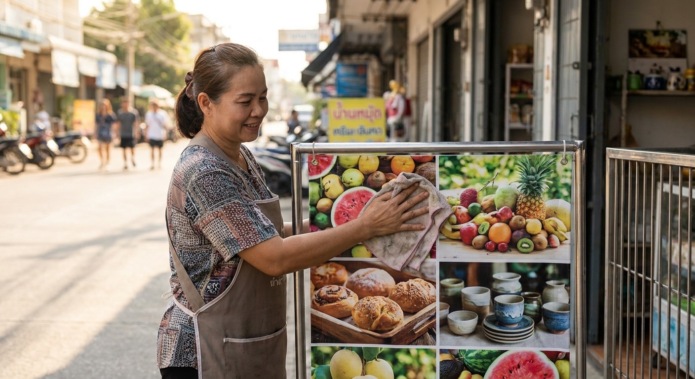 ยืดอายุการใช้งาน! ทริคดูแลป้ายไวนิลและสแตนดี้ให้สีสดทนแดด - vinyl-standee-maintenance-tips