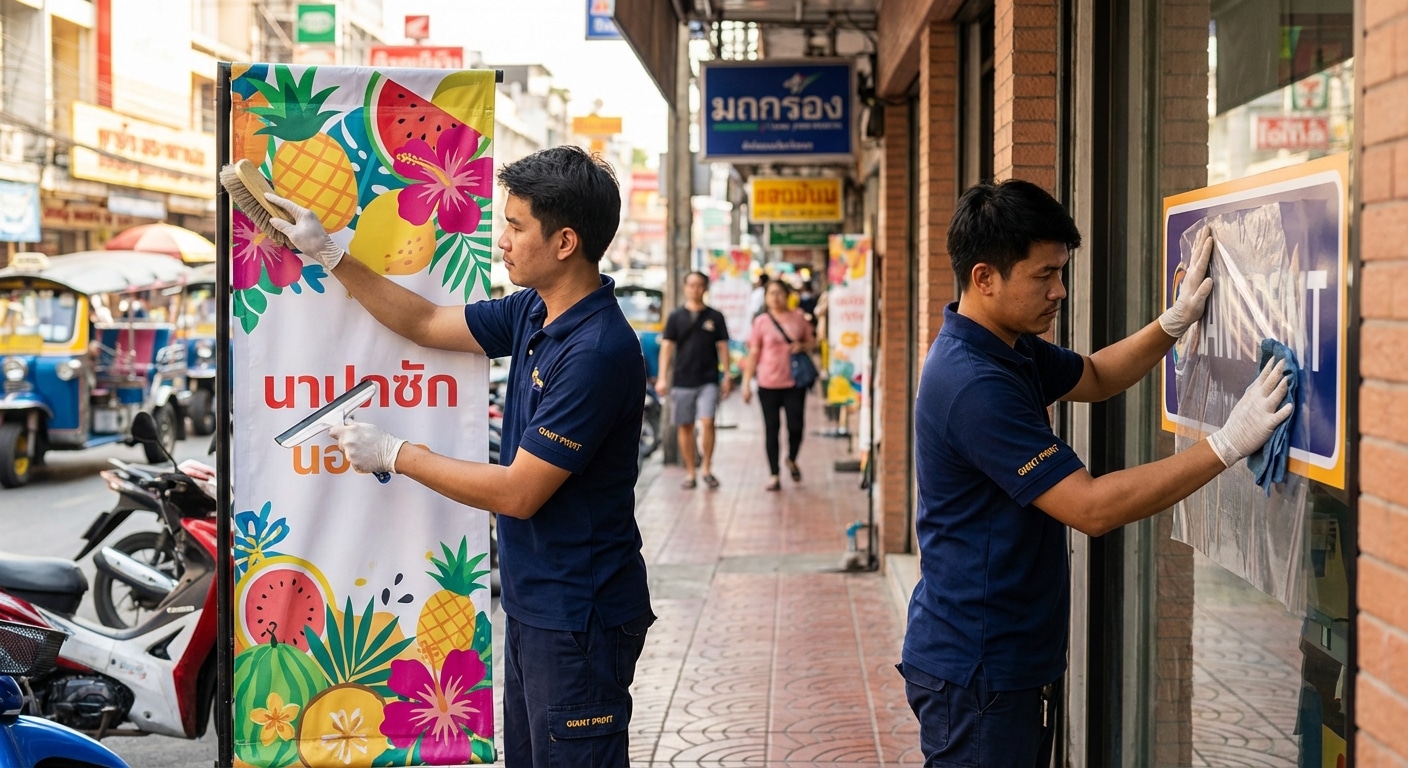 วิธีดูแลป้ายไวนิลและสติ๊กเกอร์ติดกระจกให้สีสดทนแดด - vinyl-sticker-maintenance-tips