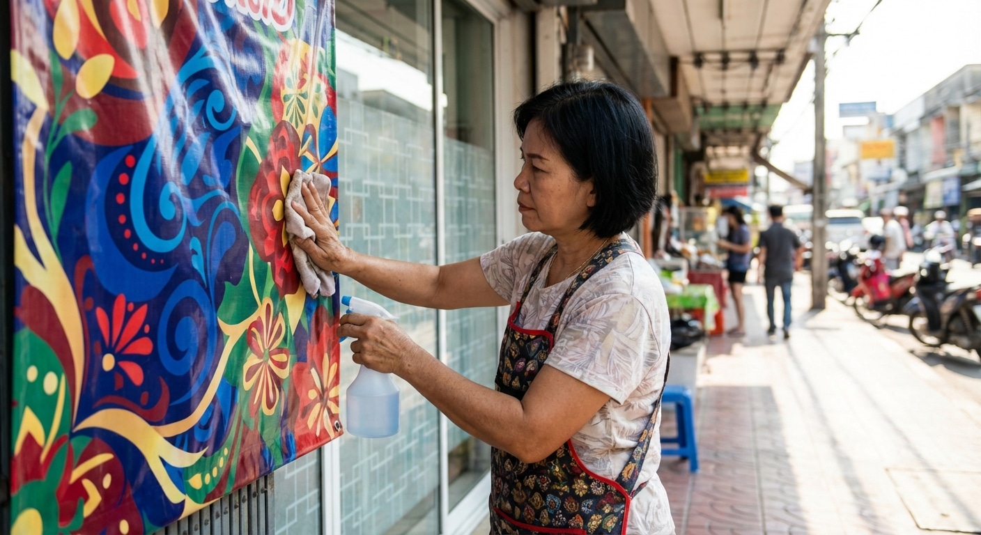 วิธีดูแลป้ายไวนิลและสติ๊กเกอร์หน้าร้าน ให้สีสดทนแดดทนฝน - vinyl-sticker-maintenance-tips