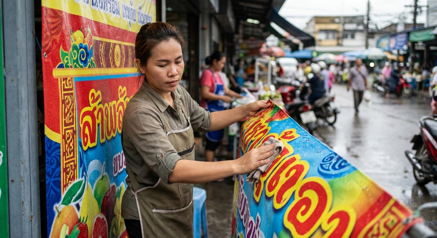 ทริคดูแลป้ายไวนิลและสติ๊กเกอร์หน้าร้านให้สีสดท้าแดดฝน - vinyl-sticker-maintenance-tips