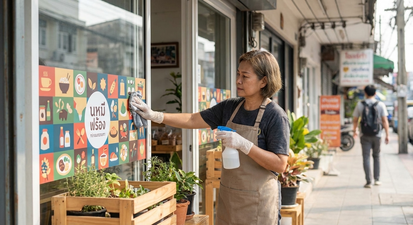 วิธีดูแลป้ายไวนิลและสติ๊กเกอร์หน้าร้านให้สีสด ทนแดดทนฝน - vinyl-sticker-maintenance-tips