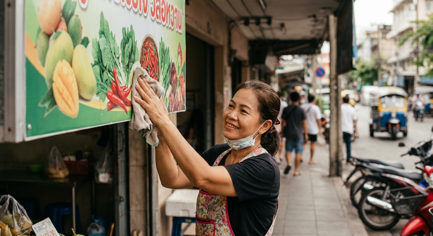 เคล็ดลับดูแลป้ายไวนิลและสติ๊กเกอร์หน้าร้านให้สีสดทนนาน - vinyl-sticker-signage-maintenance