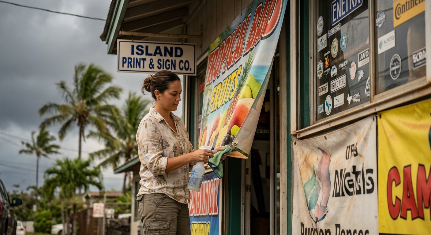 วิธีดูแลป้ายไวนิล-สติ๊กเกอร์หน้าร้าน รับมือพายุฤดูร้อน 2026 - vinyl-sticker-summer-maintenance