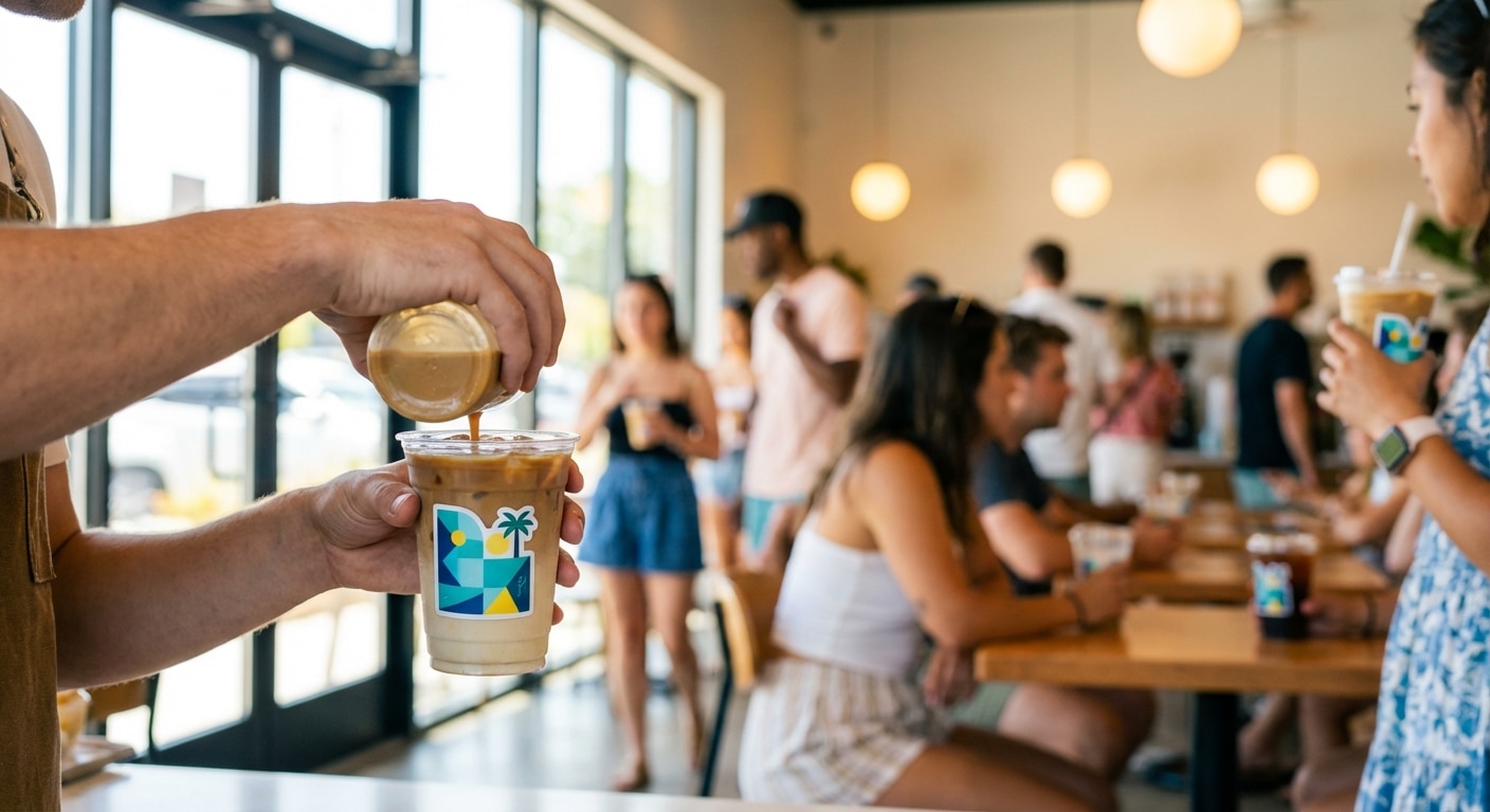 ทริคสั่งสติ๊กเกอร์ติดแก้วน้ำกันน้ำ 100% รับซัมเมอร์ 2026 - waterproof-cafe-sticker-summer