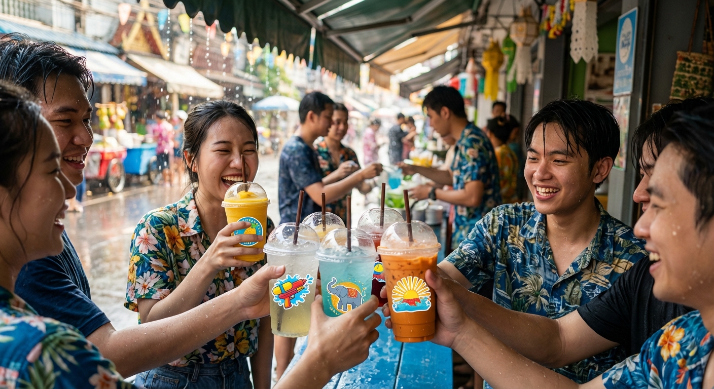 สติ๊กเกอร์กันน้ำติดแก้ว ทริคเด็ดรับสงกรานต์ 2026 - waterproof-sticker-summer-tips