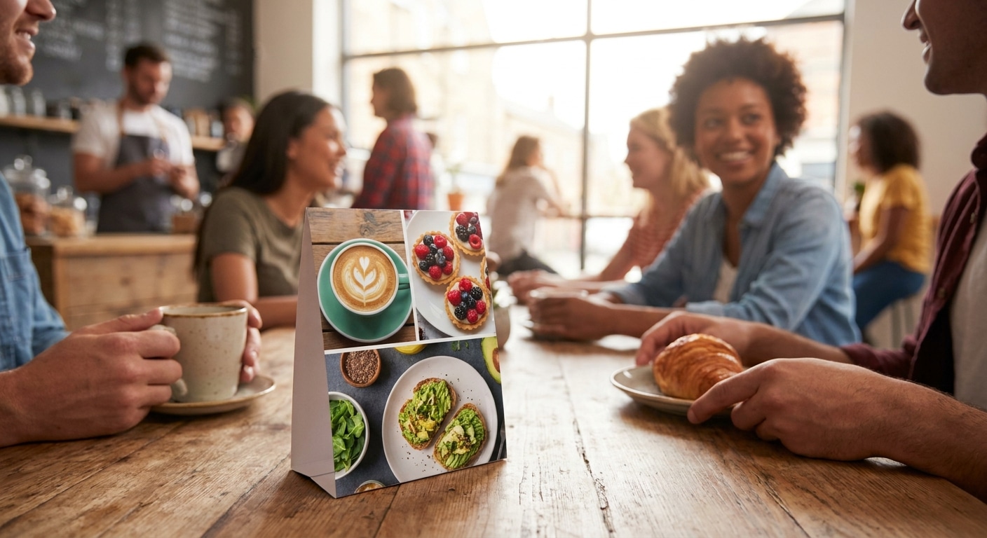 ป้ายเมนูตั้งโต๊ะ เคล็ดลับอัปเซลล์เพิ่มยอดขายให้ร้านคาเฟ่ - cafe-menu-standee-marketing