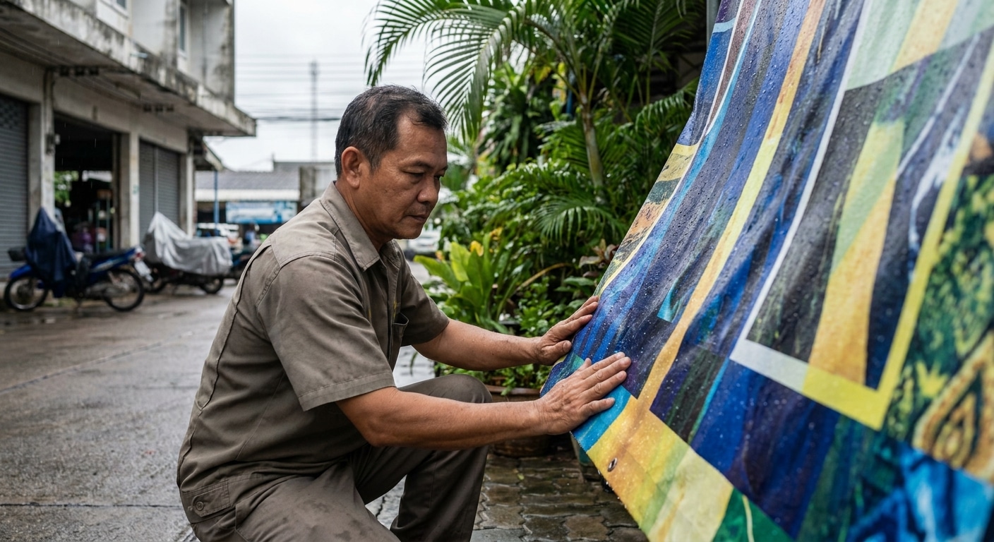 วิธีดูแลป้ายไวนิลรับหน้าฝนปี 2026 สีสดทนทาน ไม่ซีดจาง - care-vinyl-sign-rainy-season