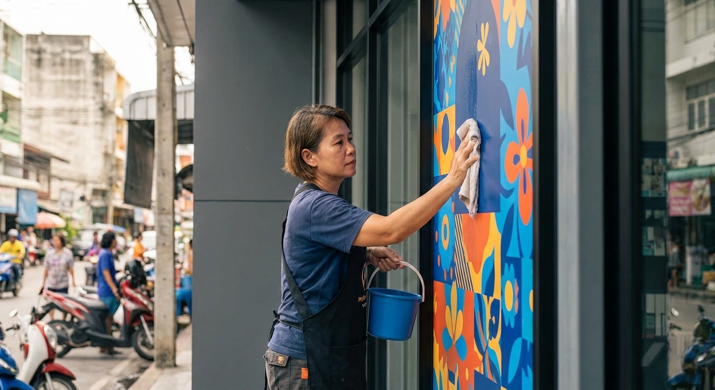 วิธีดูแลป้ายไวนิลและป้ายหน้าร้านให้สีสด ทนแดด ทนฝน - care-vinyl-signage-tips