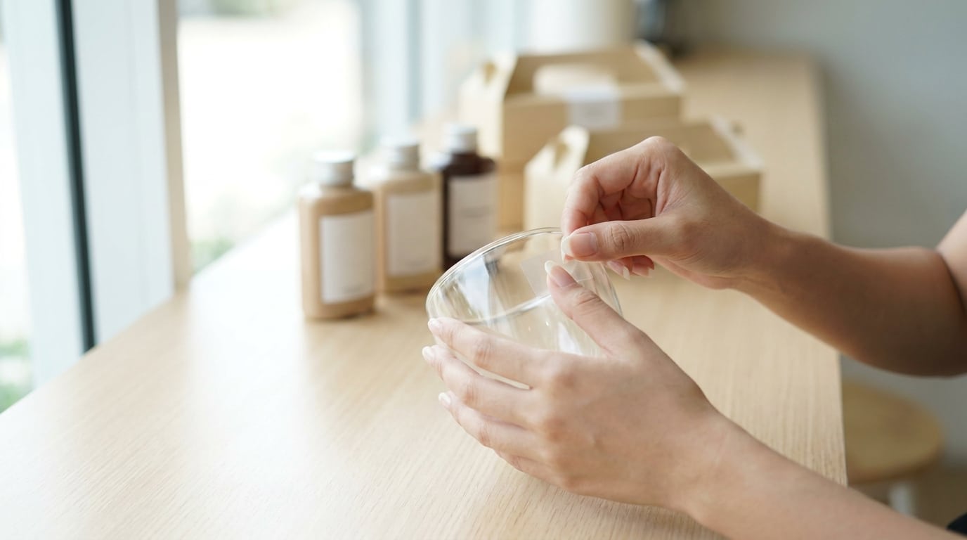 เทคนิคใช้สติ๊กเกอร์ใส สร้างแพคเกจจิ้งมินิมอลให้ดูแพง - clear-sticker-minimalist-packaging