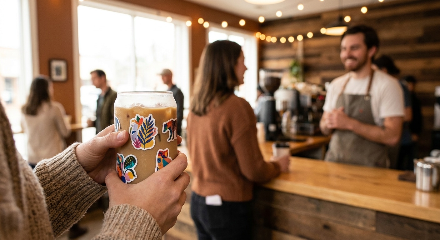 สติ๊กเกอร์ติดแก้วกาแฟ ทำอย่างไรให้ร้านคาเฟ่ SME ยอดขายปัง? - coffee-cup-sticker-cafe-sme
