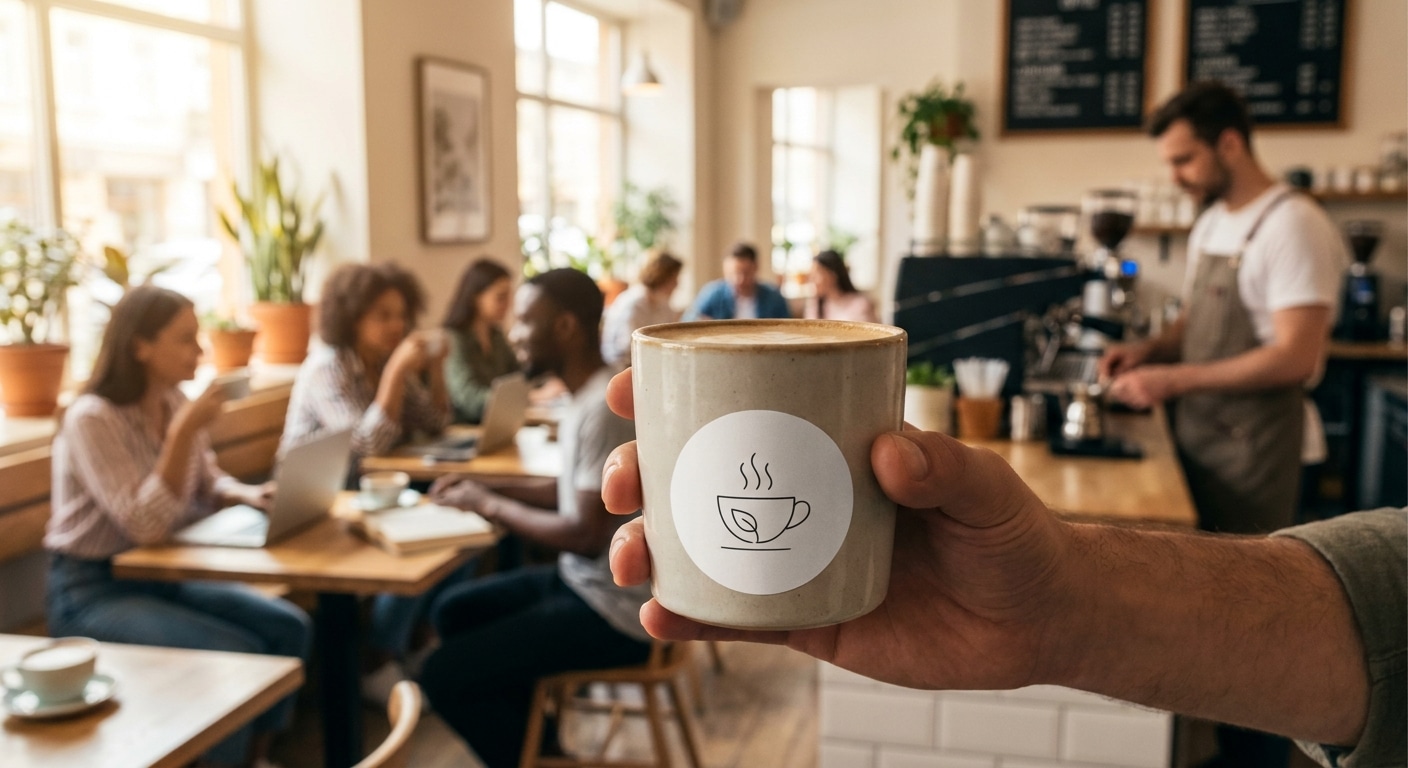 สติ๊กเกอร์ติดแก้วกาแฟ อาวุธลับสร้างแบรนด์คาเฟ่ฉบับ SME - coffee-cup-sticker-printing