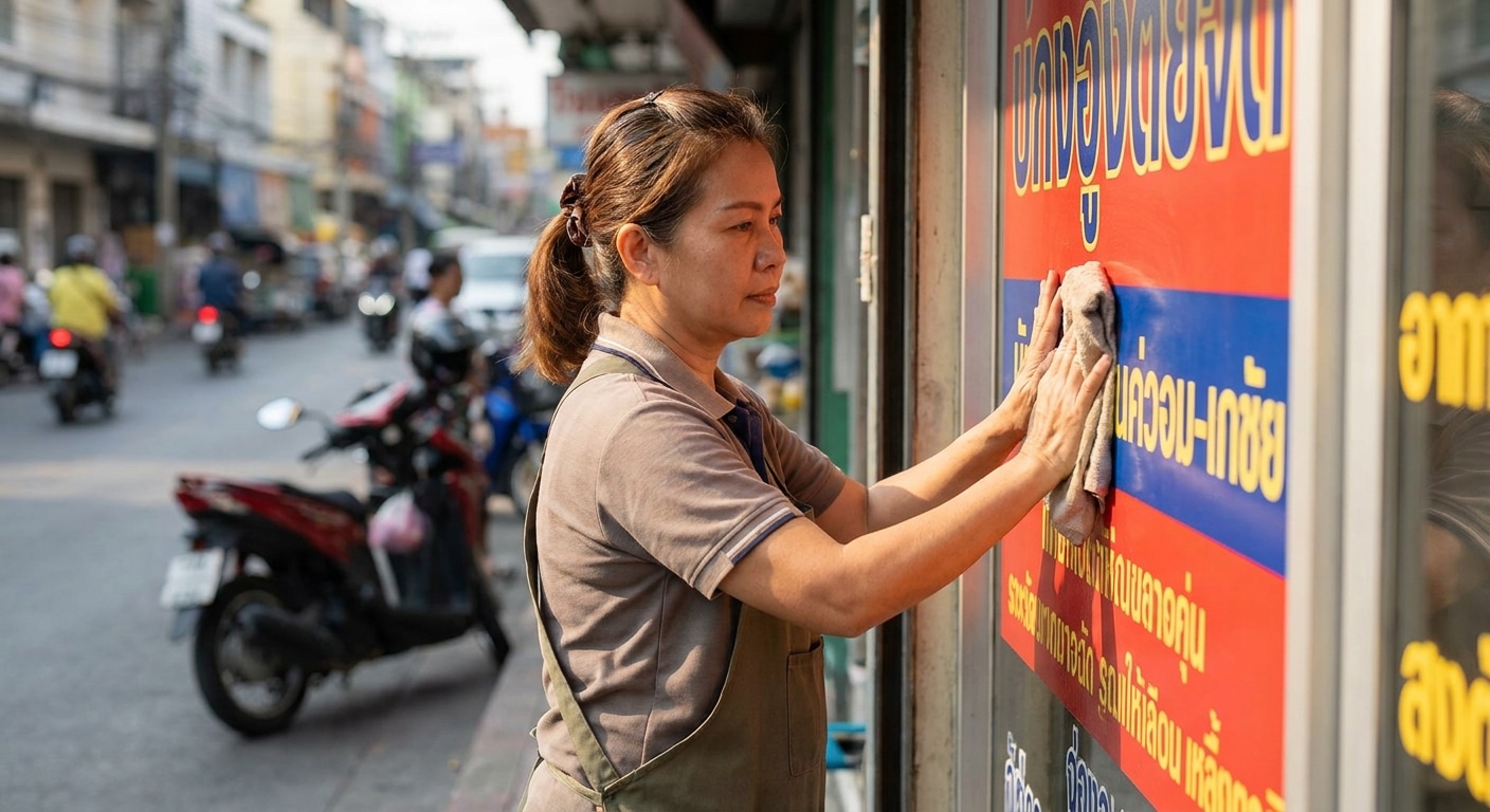 วิธีดูแลป้ายไวนิลและสติ๊กเกอร์หน้าร้านให้สีสดทน ไม่ซีดไว - maintain-vinyl-sign-sticker-tips