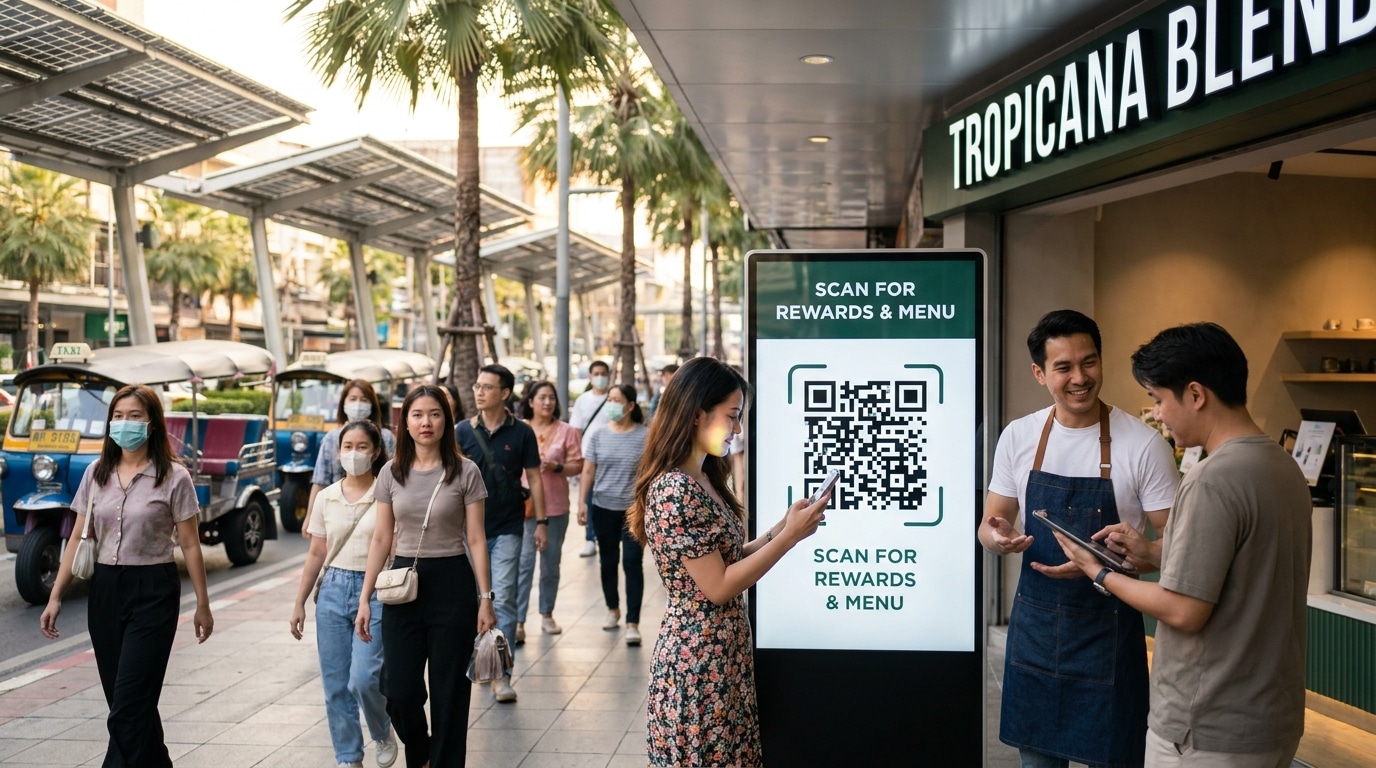 กลยุทธ์ O2O: ทำป้ายหน้าร้านติด QR ดึงลูกค้าสู่ออนไลน์ - o2o-marketing-signage-qr