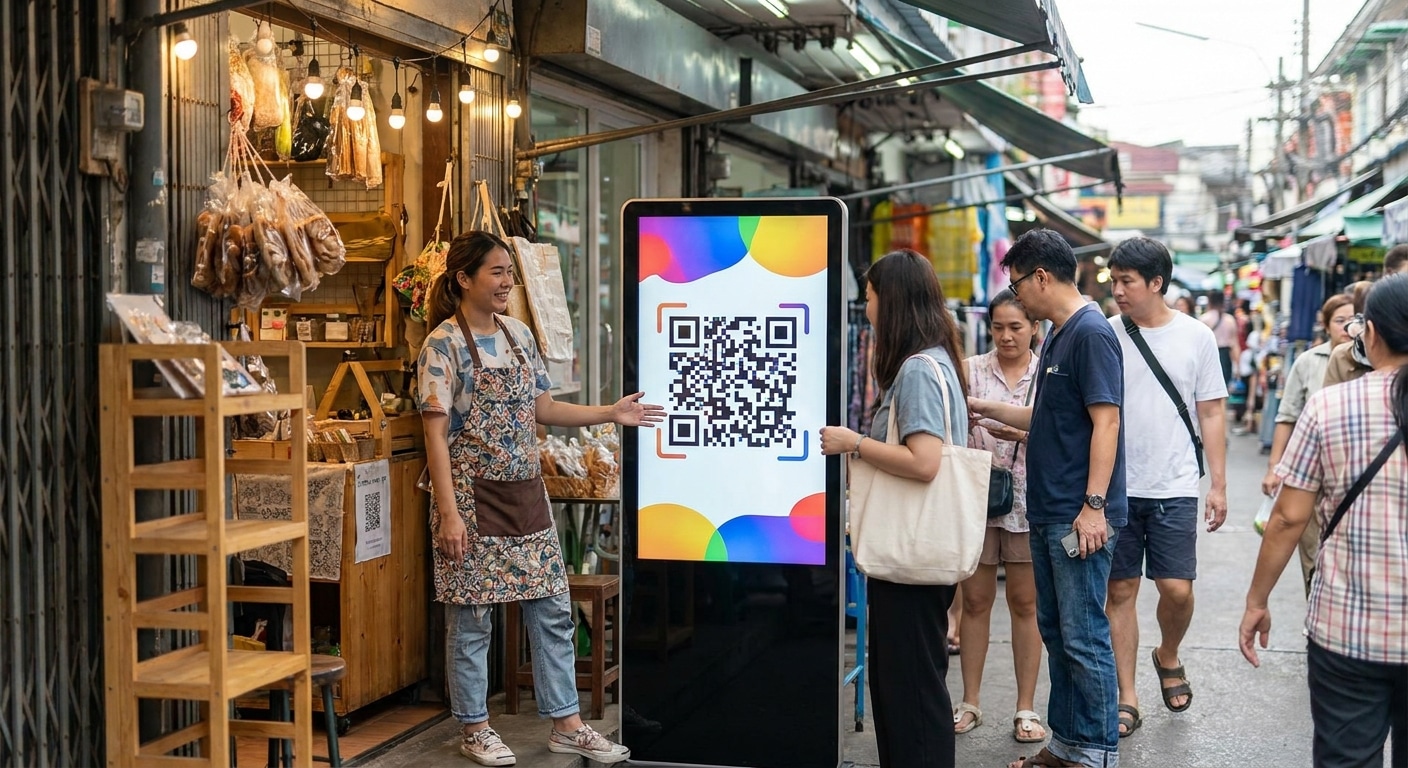 เทคนิคทำป้ายโฆษณา O2O เชื่อมสแกนออนไลน์ ดันยอดขาย SME - o2o-signage-marketing-sme