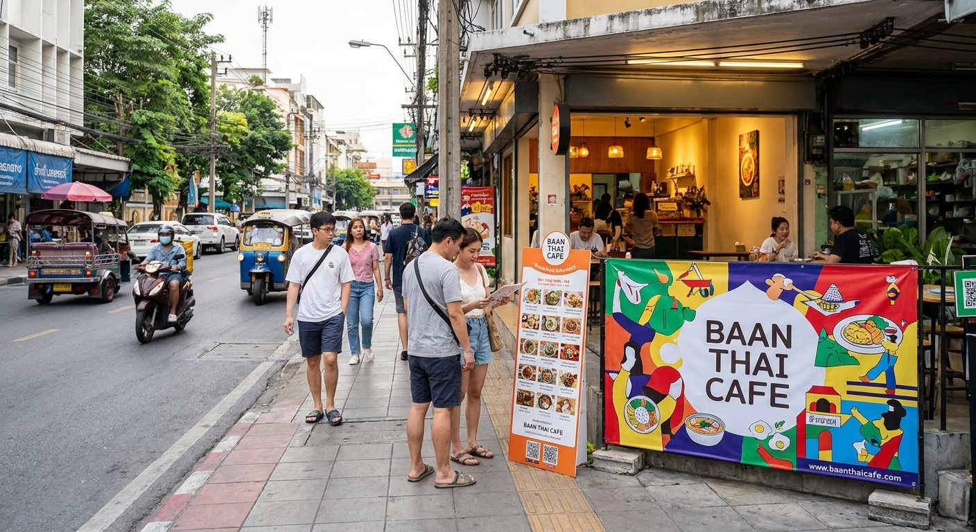กลยุทธ์ดึงคนเข้าร้านด้วย 'ป้ายไวนิล-สแตนดี้' ฉบับ SME - offline-marketing-vinyl-standee