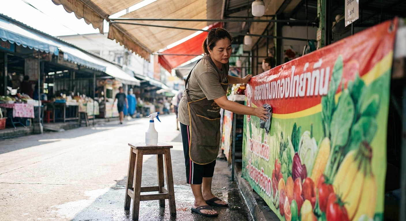 วิธีดูแลป้ายโฆษณาและสติ๊กเกอร์หน้าร้านให้สีสด ทนแดดทนฝน - outdoor-sign-sticker-maintenance