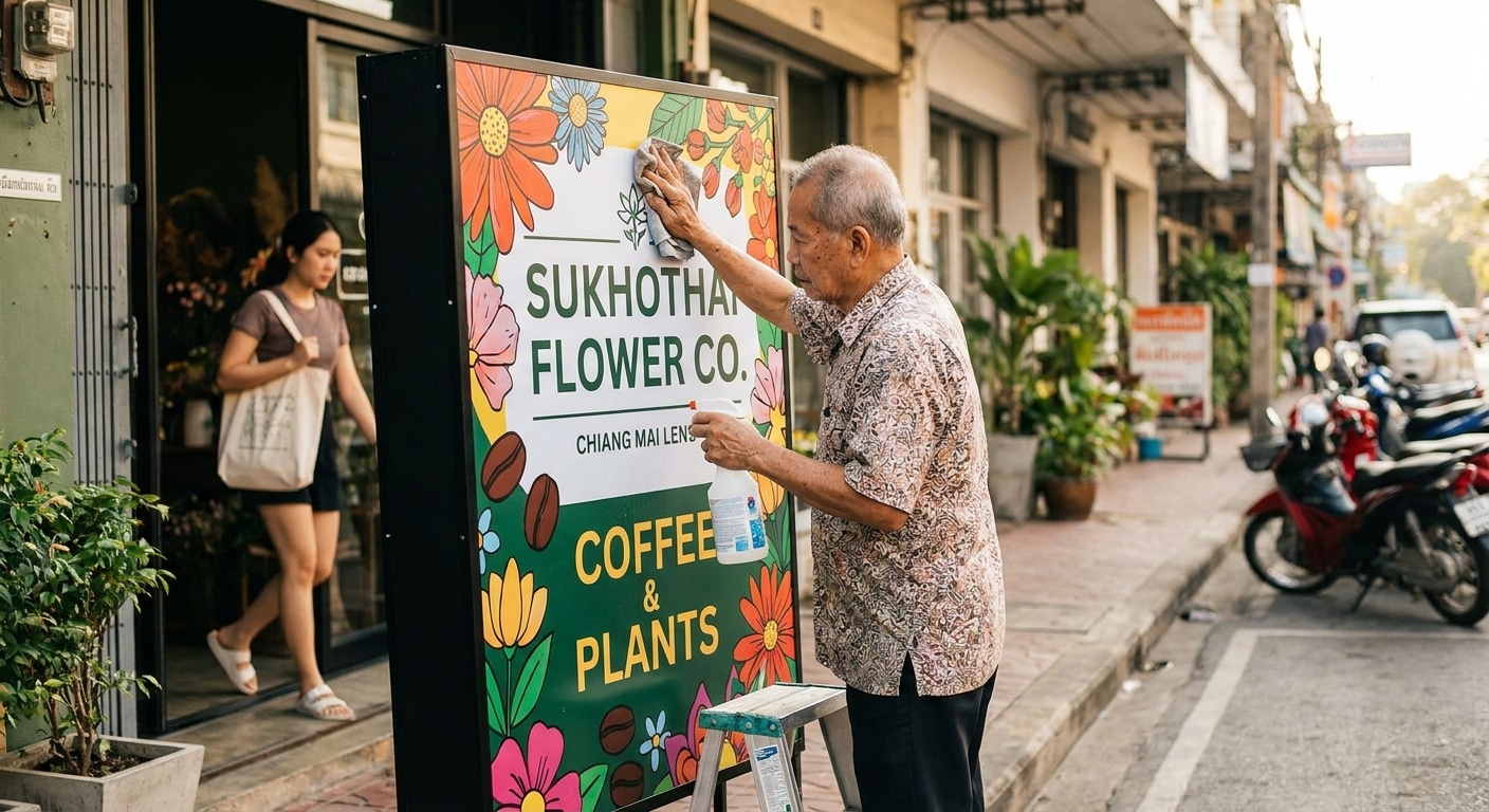 ทริคดูแลป้ายและสติ๊กเกอร์ให้สีสดทนแดด ยืดอายุใช้งาน - outdoor-sign-sticker-maintenance