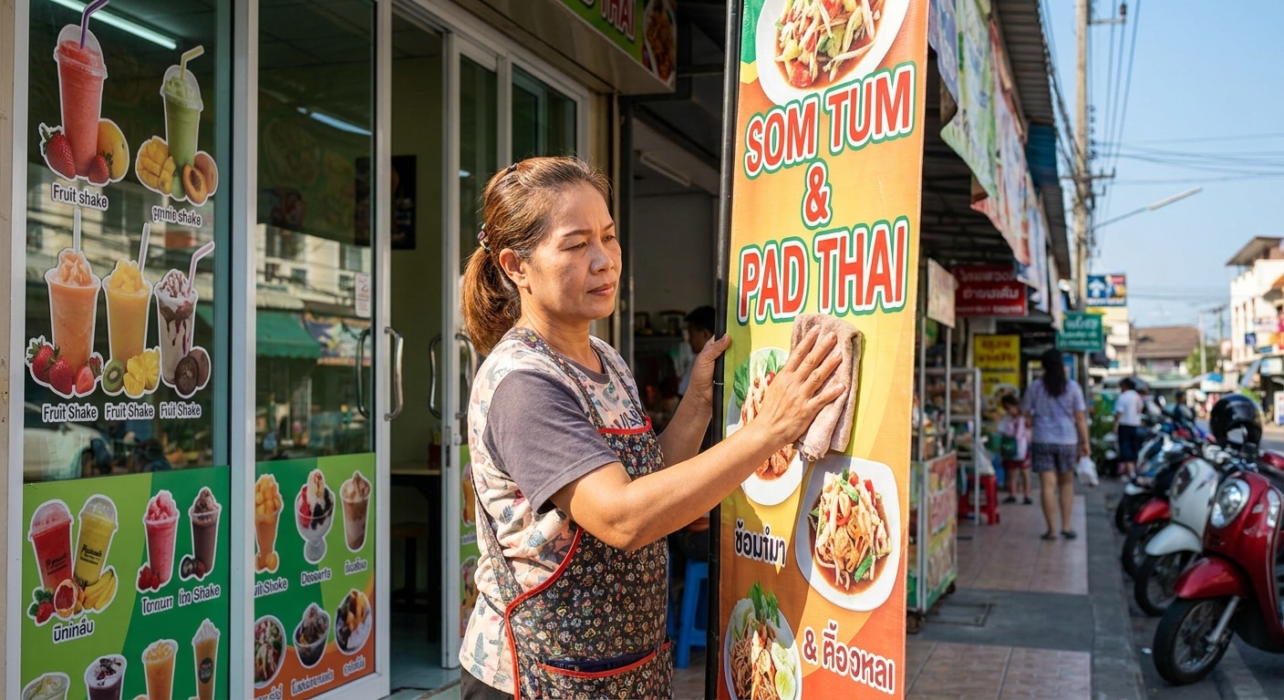 เคล็ดลับดูแลป้ายไวนิลและสติ๊กเกอร์ติดกระจกให้สีสดสู้แดด - outdoor-sign-sticker-maintenance