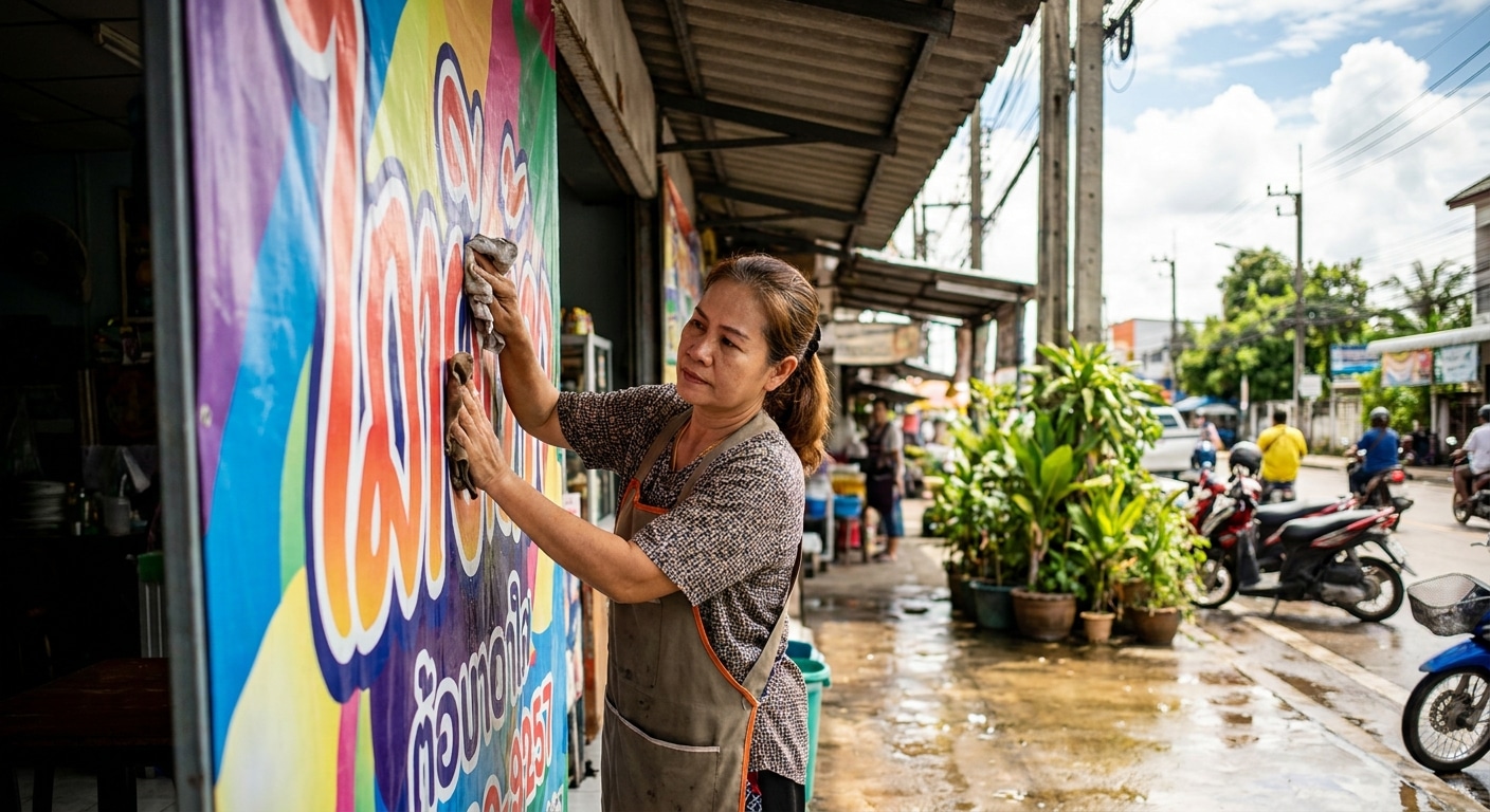 วิธีดูแลป้ายไวนิลและสติ๊กเกอร์หน้าร้าน ให้สีทนแดดทนฝน - outdoor-signage-maintenance-tips