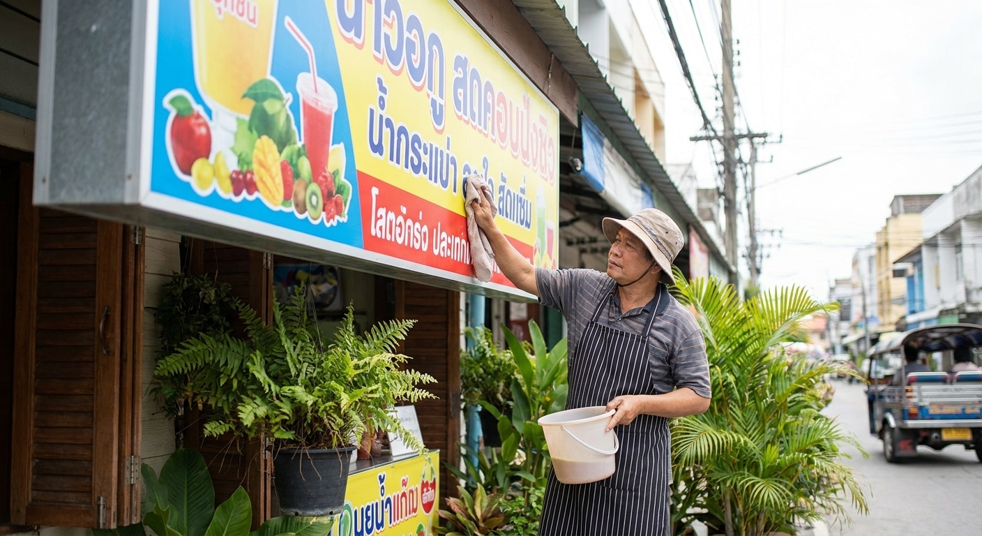 วิธีดูแลป้ายไวนิลหน้าร้าน ให้สีสวยสด ทนแดดทนฝน - outdoor-vinyl-banner-maintenance
