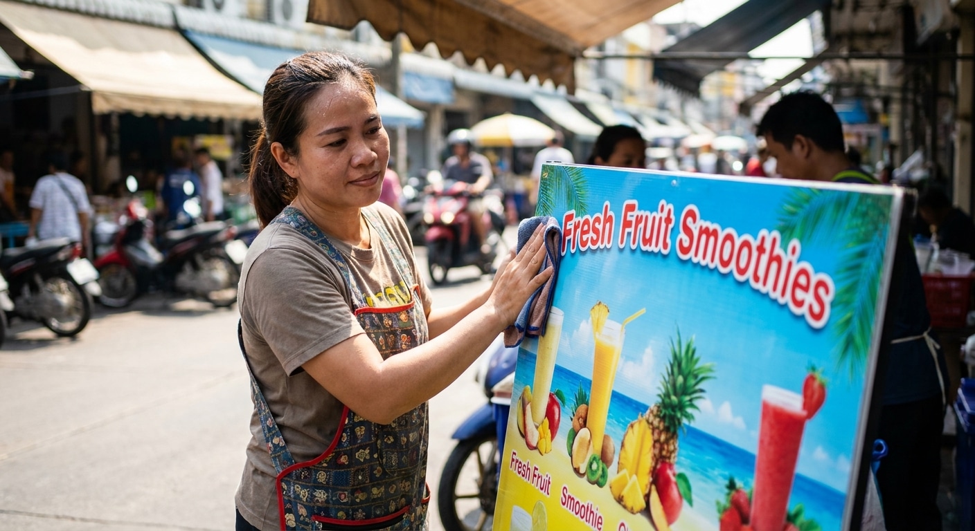 เคล็ดลับดูแลป้ายไวนิลหน้าร้านให้สีสดทนแดด ยืดอายุใช้งาน! - outdoor-vinyl-sign-maintenance