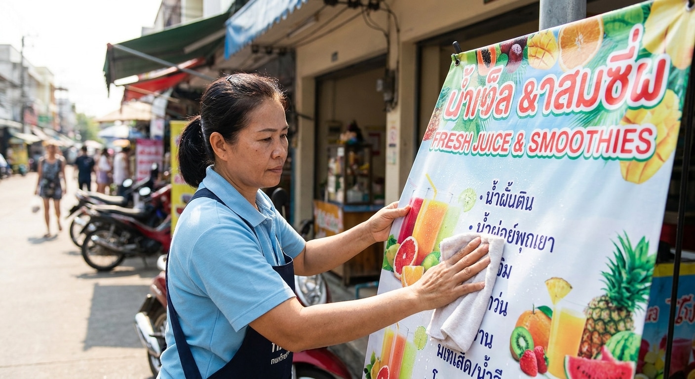 เคล็ดลับดูแลป้ายไวนิลหน้าร้านให้สีสด ทนแดด ยืดอายุใช้งาน - outdoor-vinyl-sign-maintenance-tips