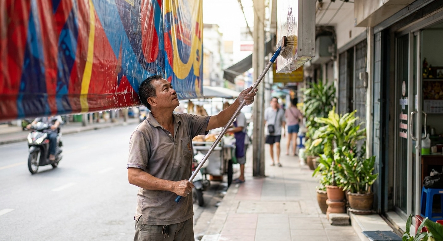 วิธีดูแลป้ายไวนิลหน้าร้านให้สีสด ทนแดดทนฝน - outdoor-vinyl-sign-maintenance